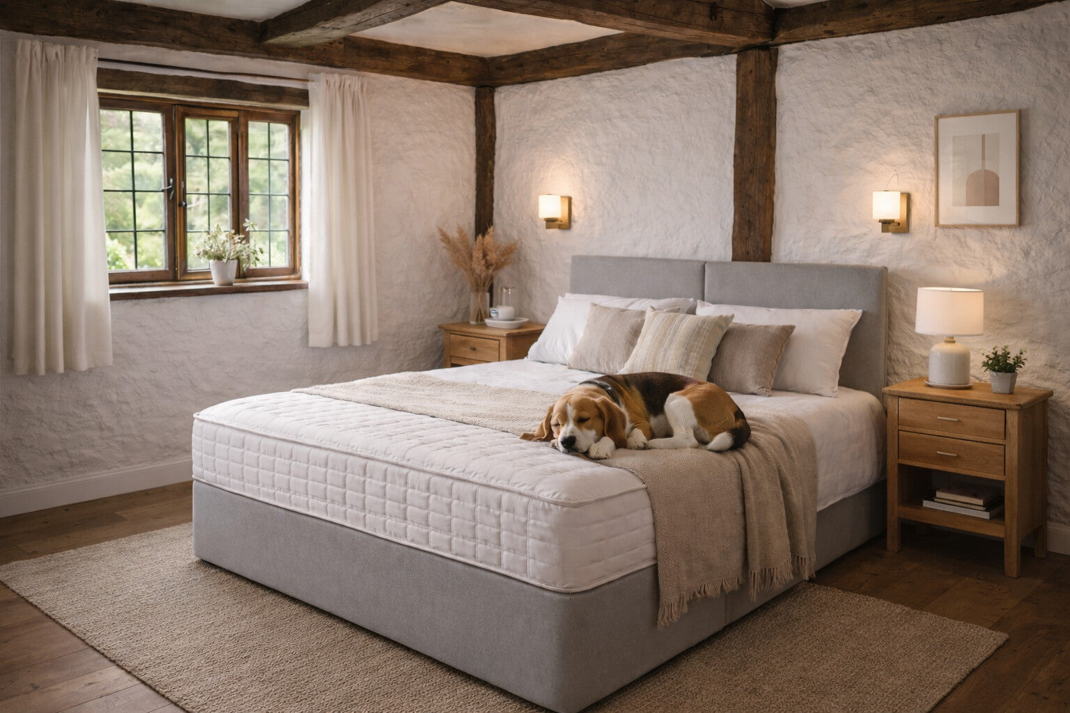 Mattress with a ginger cat sleeping on it